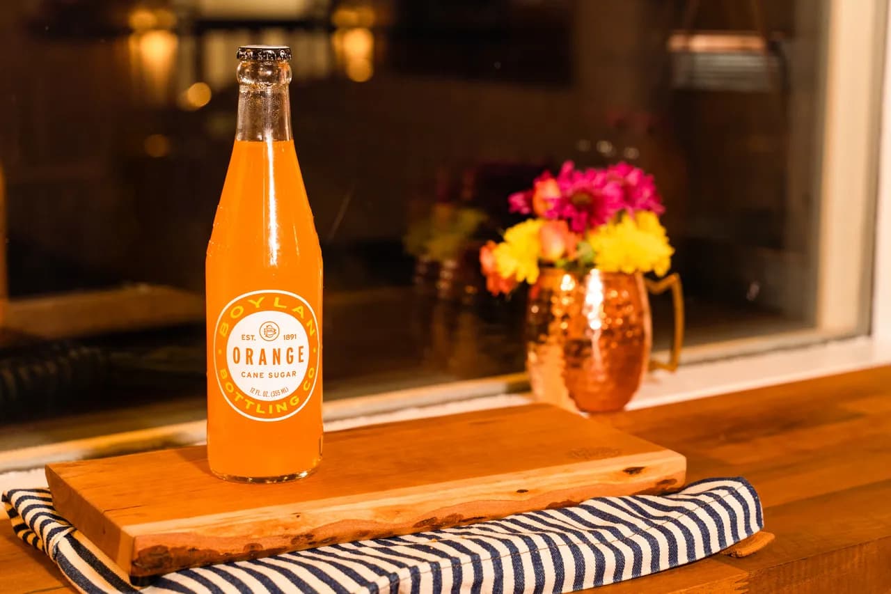 Boylan Orange in a clear glass bottle.